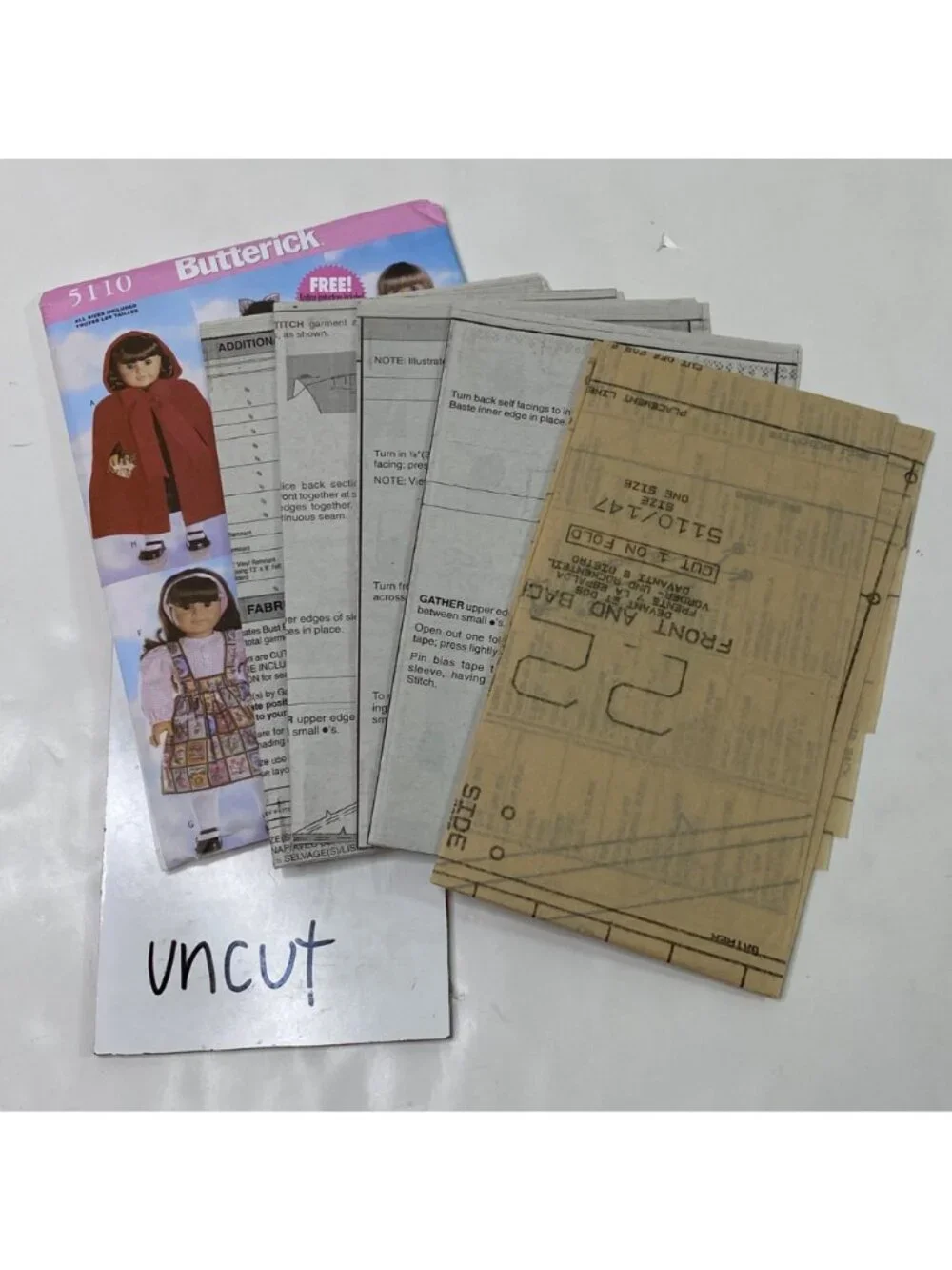 Butterick 5110 Uncut Sewing Pattern 18 Inch Doll Clothes American Girl